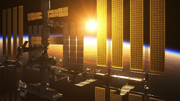 Flight Of International Space Station In The Rays Of Rising Sun alt