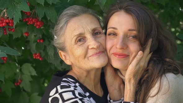 Happy Senior Mother in Eyeglasses is Hugging Her Adult Daughter the Women are Enjoying Together