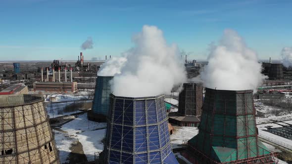 Aerial Giant Steaming Coal Fired Power Station Ecology Problem Concept