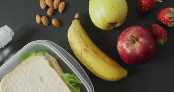 Video of healthy packed lunch of fruit and vegetables