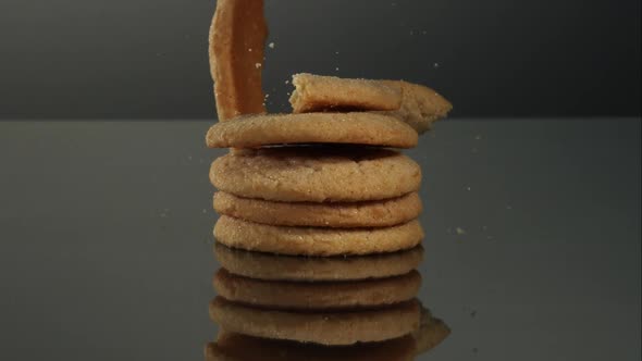 Cookies falling and bouncing in ultra slow motion