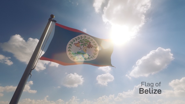 Belize Flag on a Flagpole V2