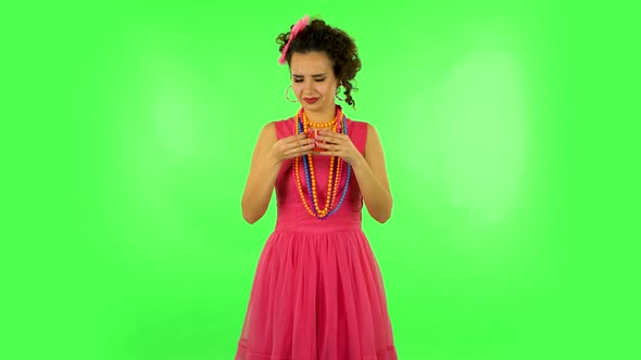 Girl Drinks Unpalatable Coffee and Is Disgusted on Green Screen