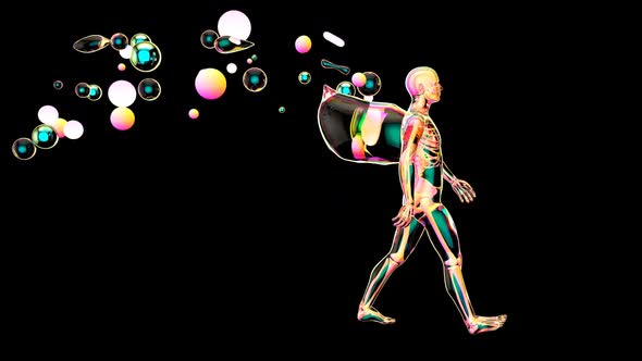 Anatomy concept of a man walking with abstract bubbles