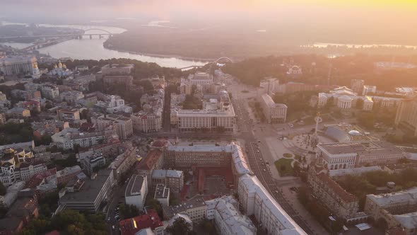 Kyiv Kiev Ukraine at Dawn in the Morning. Aerial View