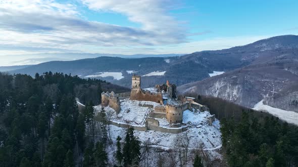 Aerial view of castle in Zborov village in Slovakia