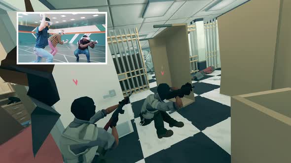 Group of Gamers are Playing a Shooter in Virtual Reality