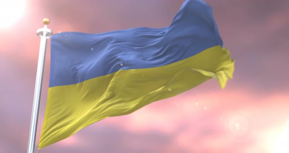 Ukraine Flag at Sunset