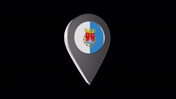 3d Animation Map Navigation Pointer With Flag Of Alciente (Spain) With Alpha Channel - 4K