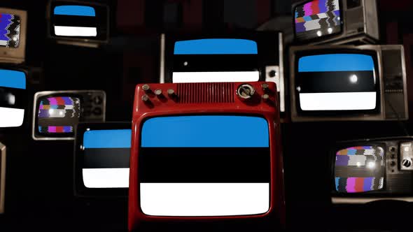 Flag of Estonia on Retro TVs. 4K.