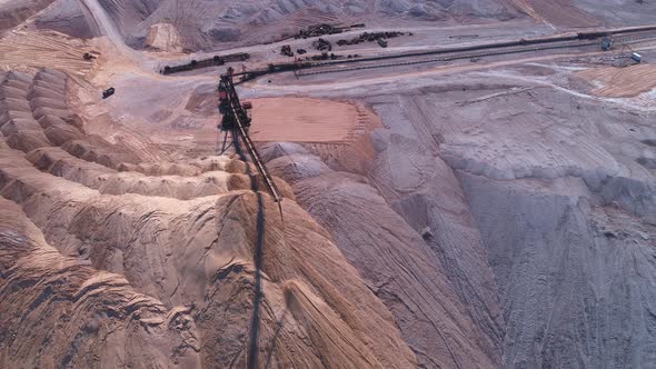 Conveyor Console of the Spreader During Operation. Transportation of an Empty Rock To a Dump