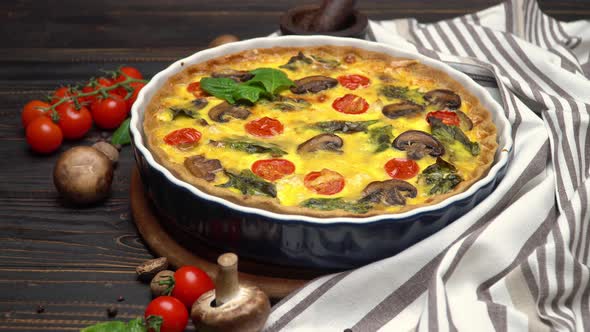 Baked Homemade Quiche Pie in Ceramic Baking Form