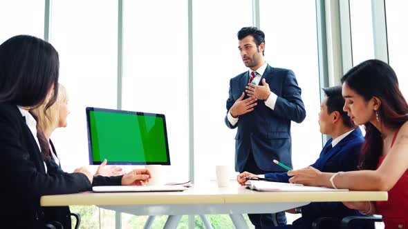 Business People in the Conference Room with Green Screen