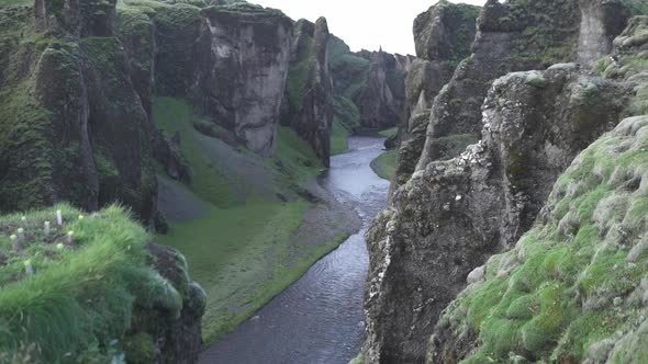 Landscape of river in rocky ravine