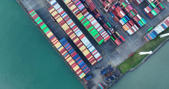 Aerial footage of Yantian international container terminal in Shenzhen city, China