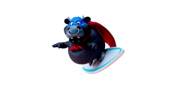 Fun 3D cartoon bull surfing