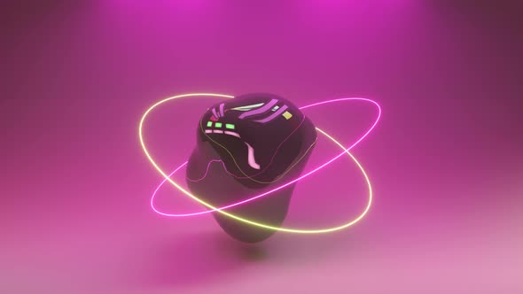 Abstract Background with Morphing Dark Spheres Illuminated By Neon Rings