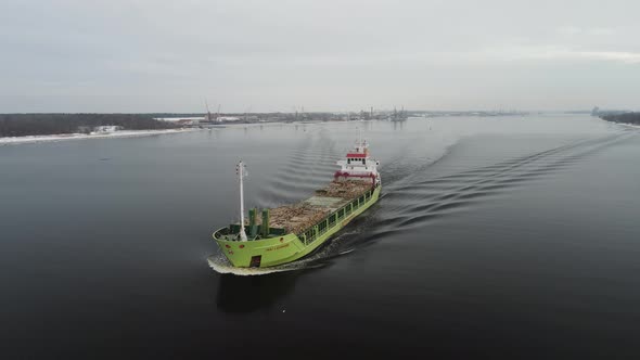 Bulker ship on the river