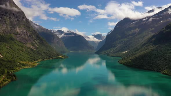 Beautiful Nature Norway Natural Landscape Lovatnet Lake.