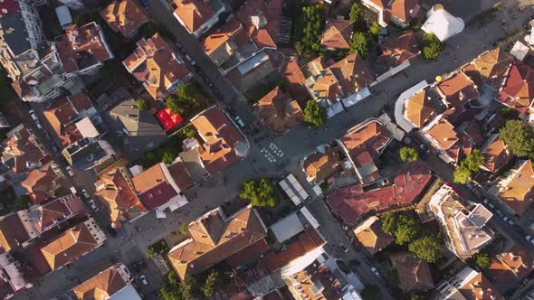 Aerial View of the Beautiful City of Burgas at Sunset Bulgaria