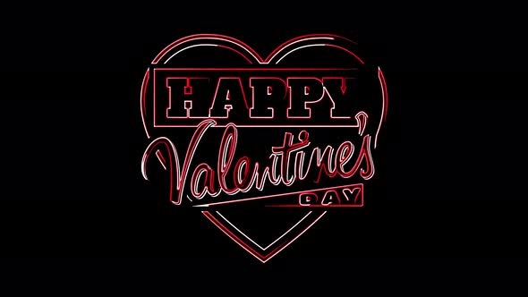 Happy Valentine's Day.Bright Neon sign. Pulsating Animation of a pink Heart Beating