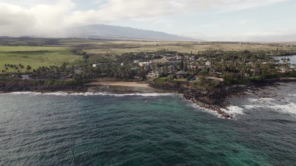 Panoramic aerial view of the town of Paia, on the island of Maui, Hawaii, USA.