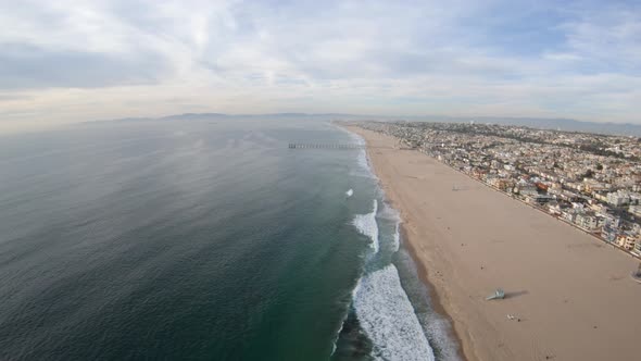 Hermosa Beach California Aerial View Flying Above Coastline