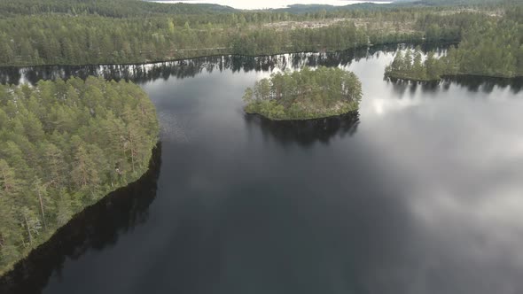 Drone video of Norwegian forest lake