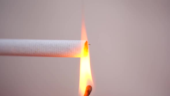 Close Up of Lighting Cigarette. Light a Cigarette. Healthcare, Addiction