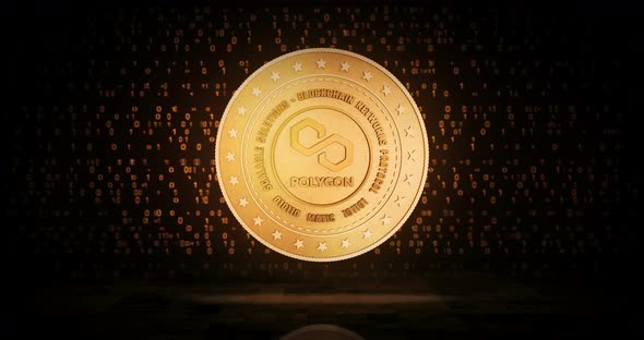 Polygon Matic cryptocurrency golden coin loop on digital background