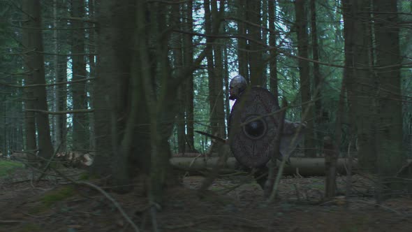 Soldier running in the woods