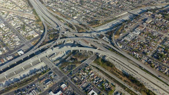 Drone Footage. Complex Scenic Los Angeles Highway Junction. Bird-eye View.