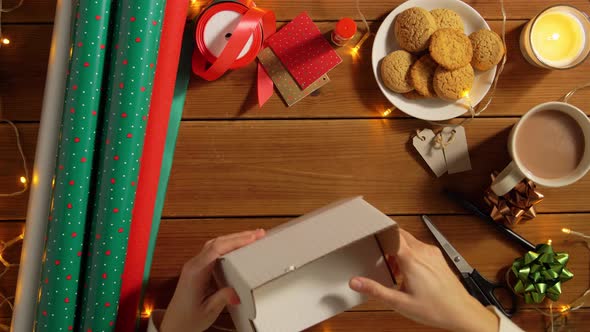 Woman Wrapping Camera for Christmas Gift