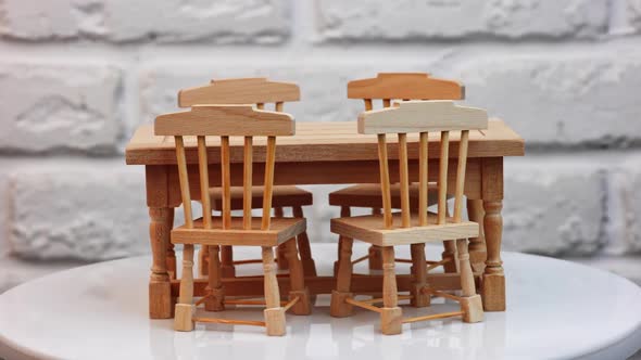 Wooden miniature dollhouse furniture. Beautiful miniature dolls house furniture, rotation