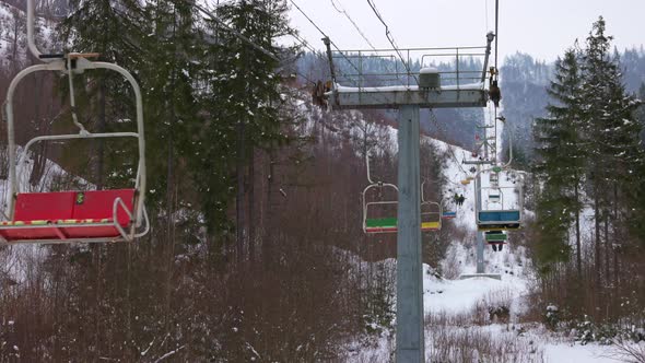 High View From the Ski Lift Above the Forest Path in the Beautiful Carpathian Mountains