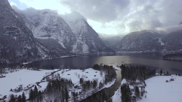 Aerial view of Hallstatt Lake and its surroundings