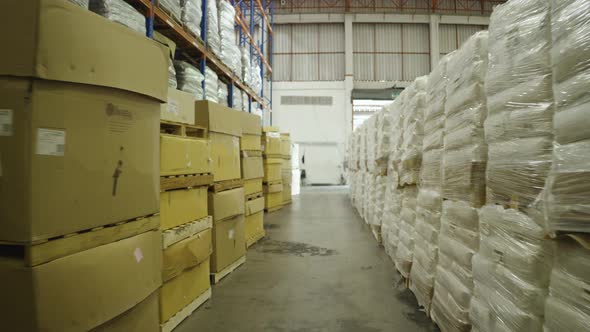 In a Logistics Center, Products are packaged and are ready to be sent.