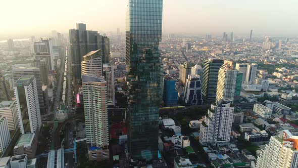 4K aerial drone footage of Bangkok skyline.