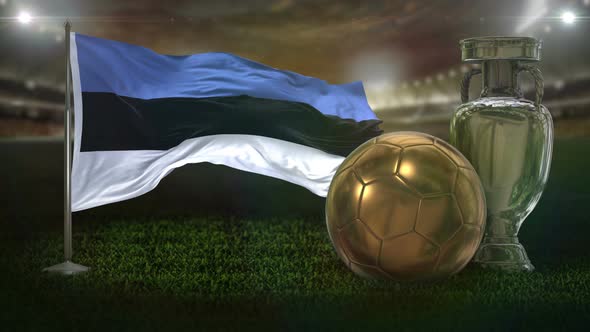 Estonia Flag With Football And Cup Background Loop