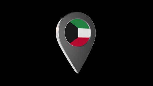 3d Animation Map Navigation Pointer With Kuwait Flag With Alpha Channel - 2K