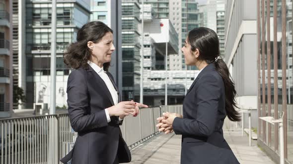 Professional Businesswomen Talking on Street