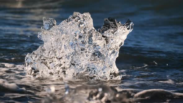 Melted Ice Form On Shore Of Glacial Lake Of Jokulsarlon