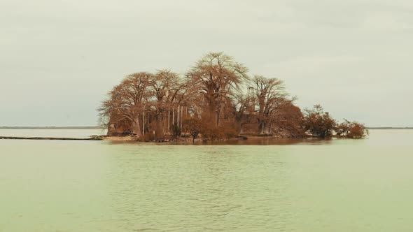 Boat view Of A Motor Boat Going To A Historical Island In The Gambia. Kunta Kinteh