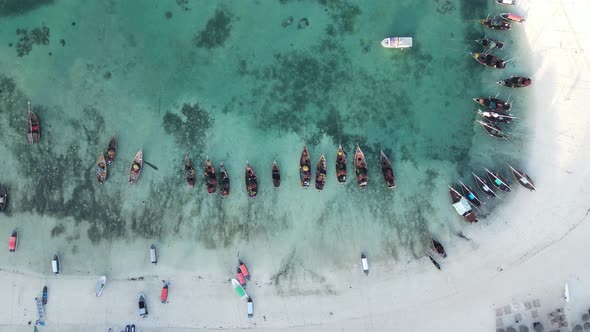 Coastal Landscape of Zanzibar Tanzania  Boats Near the Shore