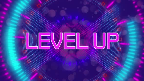 Animation of the word Level Up on video computer game screen