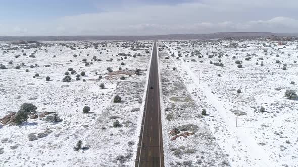 Aerial view of snow along the road