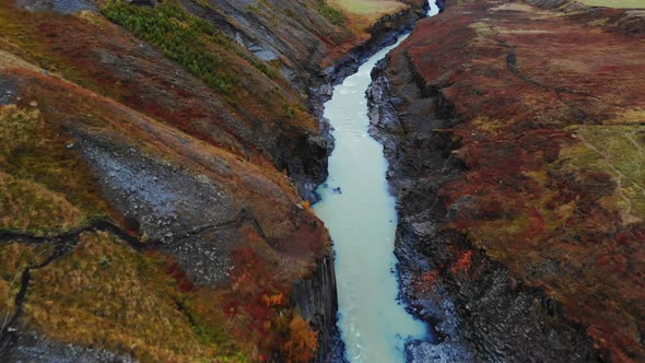 Aerial View of Studlagil Canyon, Jokulsa A Bru River in Iceland