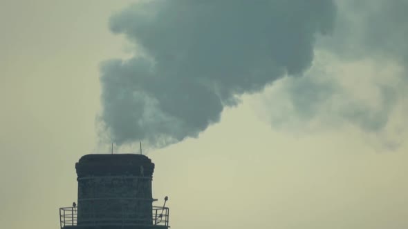 Smoke Comes From the Chimney. Air Pollution. Slow Motion. Ecology. Kyiv. Ukraine