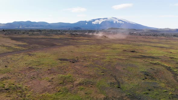 Road Across the Mountains of Landmannalaugar Iceland in Summer Season From Drone  Europe