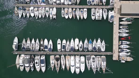 Boats in the Port of Cannes, France (top-down aerial shot)